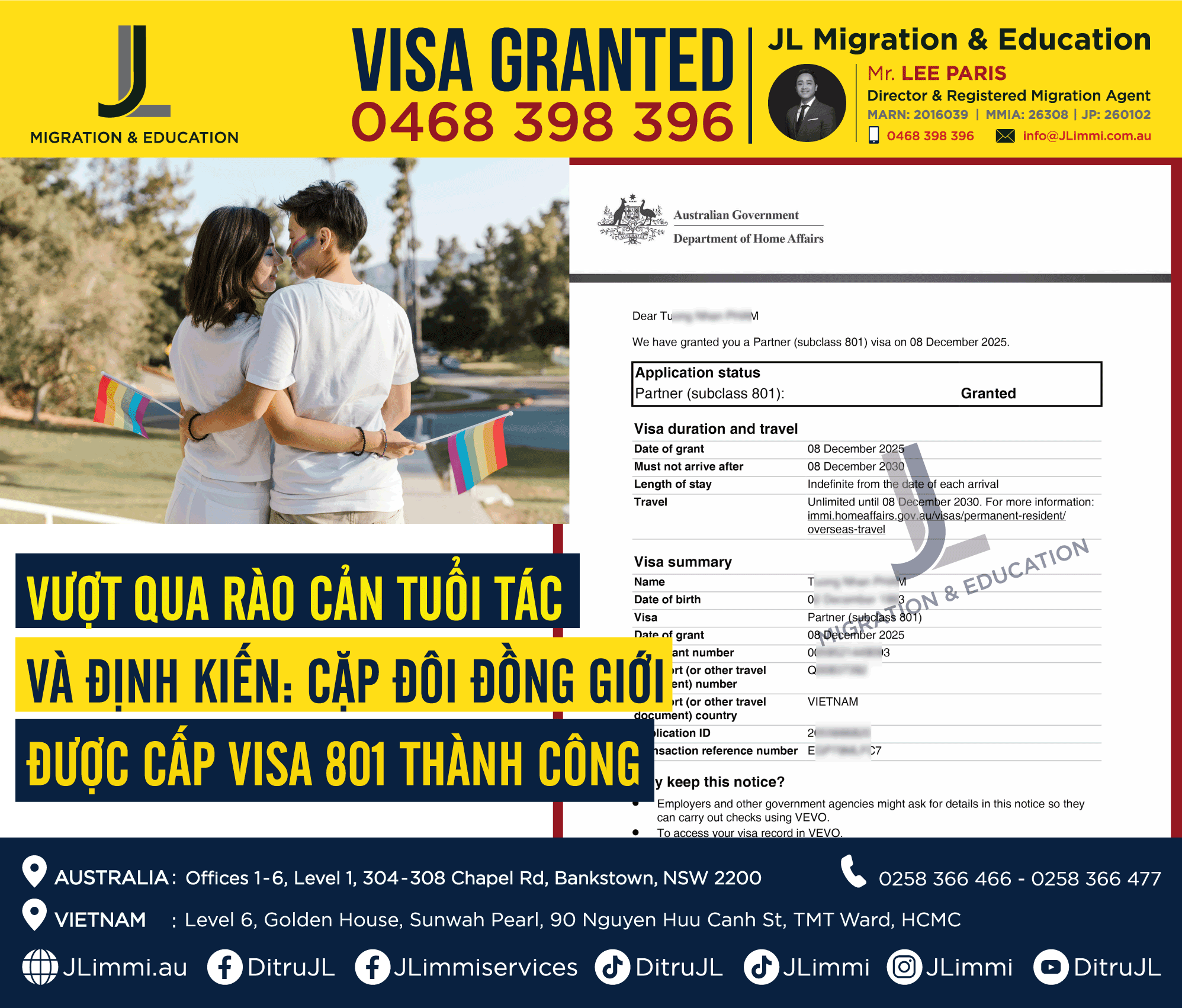 Vượt qua rào cản tuổi tác và định kiến: Cặp đôi đồng giới được cấp VISA 801 thành công